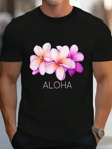 100% Cotton HAWAIIAN ALOHA Plumeria Art T-Shirt Women's Men's Graphic Tee Crew Neck summer vacation Tops