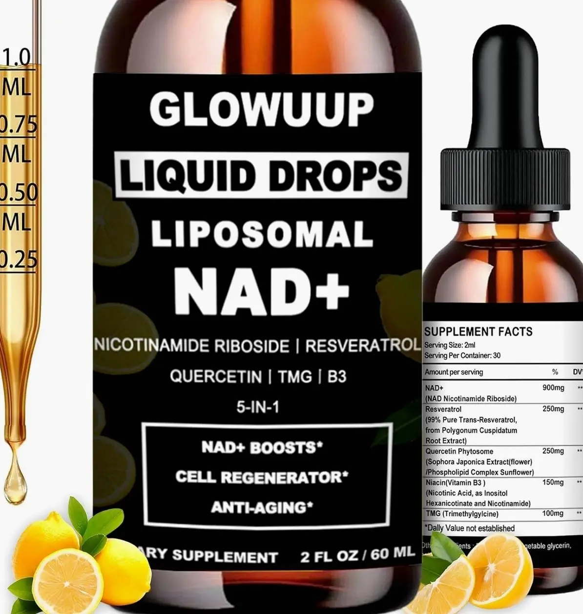 NAD Supplements for Women & Men, Liposomal NAD Nicotinamide Riboside Resveratrol 900mg w. B3 Vitamin Quercetin TMG, Liquid Resveratrol NAD Plus Supplement for Anti-Aging Energy Focus Longevity