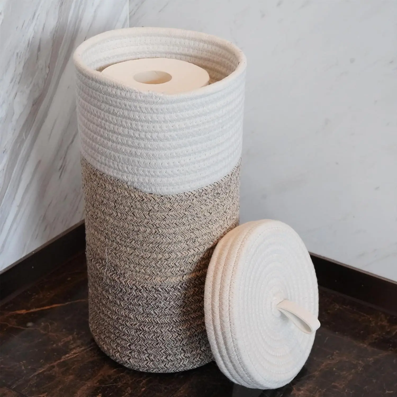 Independent Toilet Paper Holder Rack, Boho Style Bathroom Storage Basket, Jute Rope Hand-Woven Design, Fits Super Large Rolls, Holds 3 Rolls, Bathroom Gadgets, Boho Bathroom Accessories