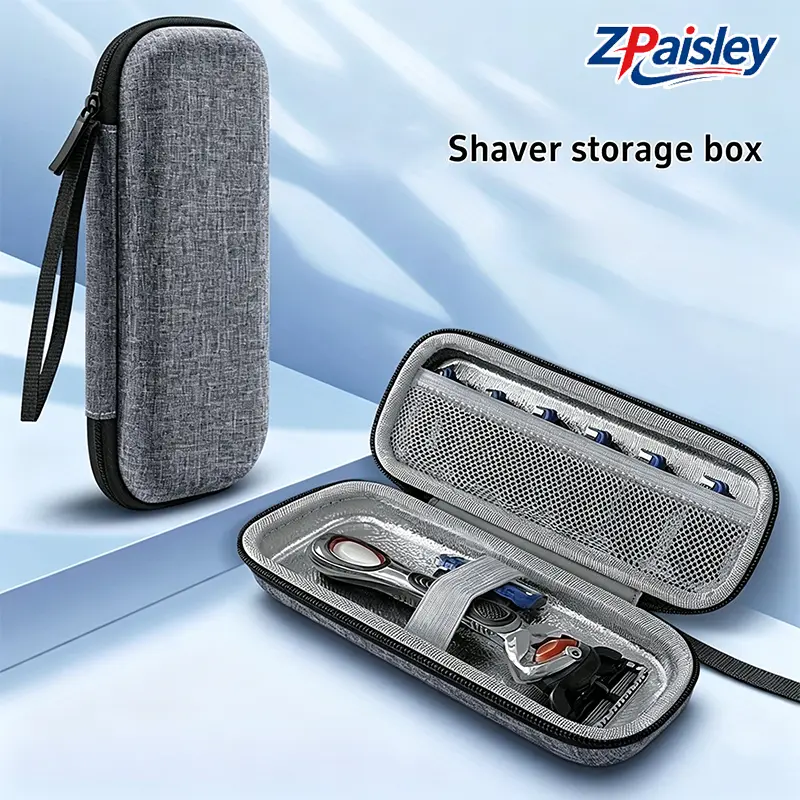 1Pc Portable Hard EVA Manual Razor Travel Case, Shockproof Razor Storage Box with Mesh Pocket for Replacement Blades, Waterproof Travel Shaver Holder for Men Travel Camping Business Trip (Box Only)