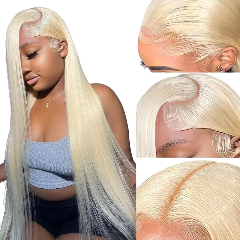 【Clearance Sale】Women's 13x6 HD Transparent Lace Frontal Premium Human Hair Wig, 180 Density Brazilian 613 Blonde Straight Hyperrealism Wig, Remy Heat-Resistant Hair, Natural Look