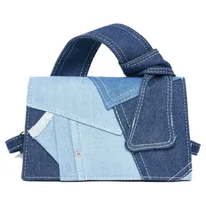 FAURALA Vintage Aesthetic Denim Patchwork Crossbody Bag for Women, Y2K Grunge Alt Soft Girl Fashion, Cute Small Shoulder Bag Purse with Adjustable Strap Festival Bag