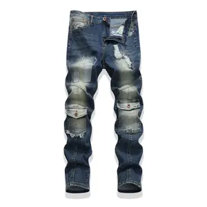 Mens Jeans Slim Fit,Carpenter Jeans for Men,Ruged Motorcycle Denim Pants with Ripped & Patch Details