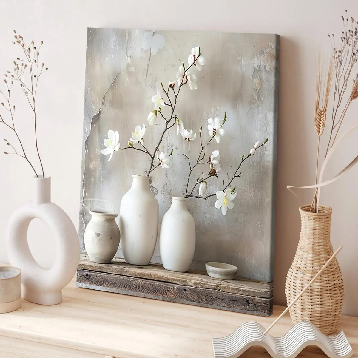 Wooden Framed Canvas Painting, Retro Porcelain Vase Floral Pattern Wall Art, Modern Art for Home Living Room Bedroom Decoration, Ornaments, Modern Floral Paintings, Home Decor Accessory, Floral Prints