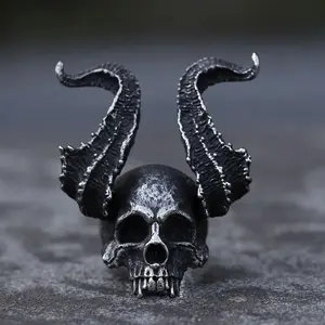 NEW Men's 316L stainless-steel rings Skull Ring Horned Satan Devil ring for teens gothic punk Jewelry Gifts Dropshipping