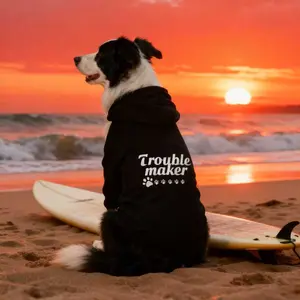 'trouble Maker' Humorous Dog Hoodie, Warm and Comfortable, Fleece Lined Pet Clothing, Sleeve Cuff Design, No Restriction Movement