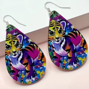 Colorful Wooden Tiger Earrings bling bling earrings girl jewelry earring earring acrylic dangle drop earring