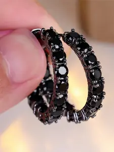 Charm Female Small Black Zirconia Stone Hoop Earrings Vintage Fashion Wedding Jewelry For Women