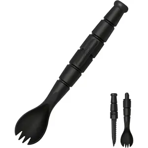 Spork,  Spork Spoon Combo, 3 in 1  Camping Utensils, Camping Gear & Backpacking Gear, 1 Pack, Black