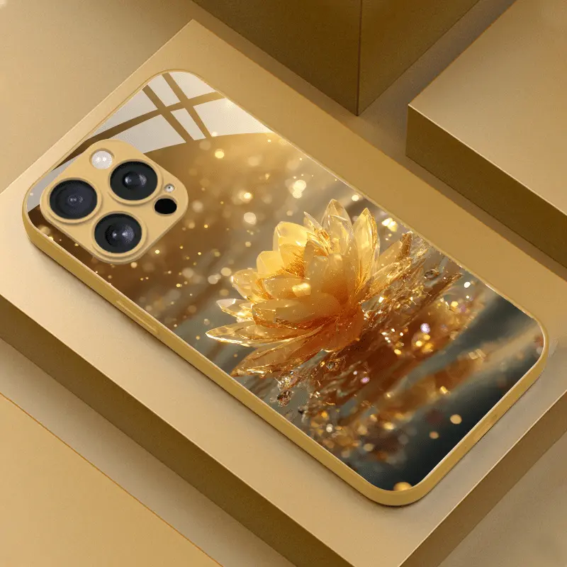 2026 New Waterproof TPU Smartphone Case - Hyperrealism Bright Crystal Lotus Design, Tyrant Gold High-End Luxury Casing, Compatible with iPhone XS, 11 Pro Max to 17 Pro Max, Trendy Personalized Gift for Men, Mobile Phone Accessory, Accessories