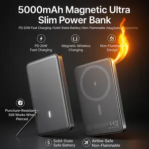 MagSafe Solid Power 5000mAh Magnetic Power Bank Non-flammable with Solid State Battery Technology for Enhanced Safety & Fast Charging 20W PD Wired & 15W Qi2 Wireless Compact Desert Gold - Phone