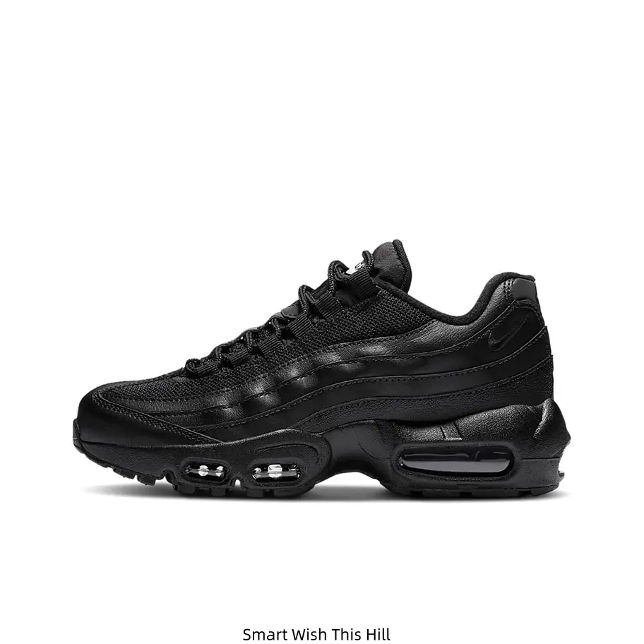 All‑Black Low‑Top Air Cushion Sneakers, Layered Panel Upper, Lace‑Up Closure, Shock‑Absorbing Outsole, Unisex Retro Street Casual Footwear
