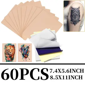 Tattoo Practice Skins with Transfer Paper - 60Pcs Fake Skin and Stencil Paper Kit Includes 50Pcs Tattoo Paper and 10Pcs Double Sided Practice Skins Sports & Outdoor Cosmetic