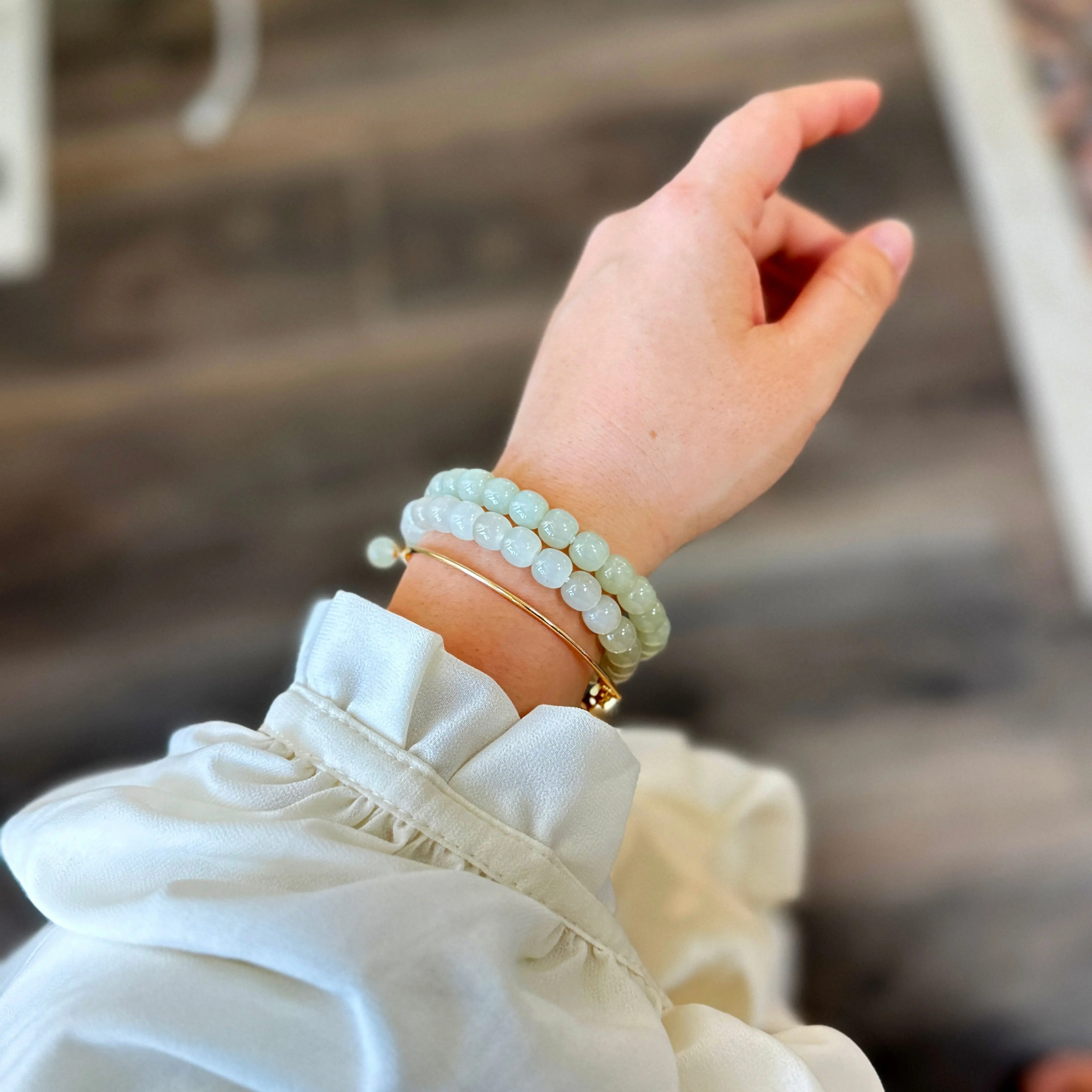 Natural Hetian Jade Beaded Bracelet, Authentic Nephrite Jade