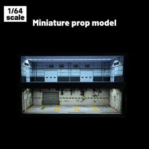 1/43 Scale Diorama Car Garage Model Fits For 1/43 Hot Wheels Diecast Model Car LED Lighting City Car Parking Lot Model W/Dustproof Door Scene Display Model Collection Gift Toy Building Collector