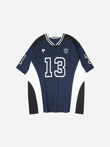 Aelfric Eden Jersey Shirts Color Blocking V-Neck Tee Oversized Vintage T Shirt Short Sleeve Casual Summer Tops
