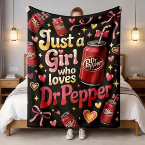 Dr Pepper Sweetheart Theme Flannel Throw Blanket, Large Size, Soft Lightweight Warm, Perfect for Bed Sofa Office Camping Travel Gift