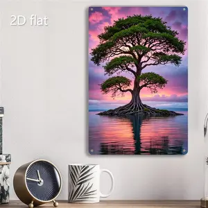 2D Flat, 1pc Vintage Tree of Life Wall Art - Iron Metal Plate Panel Suitable for / Decoration, Pre-Drilled Weather-Resistant Square Hanging Decor with Rustic Tree Branches, Suitable for Home, Office,, - Tree of Life Artwork, 2D Flat