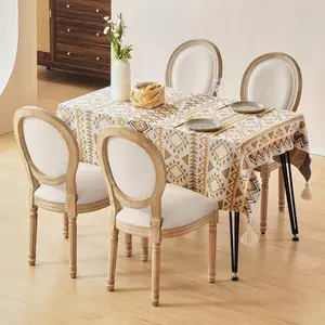 Furnimart Set of 4 French Country Vintage Farmhouse Dining Chairs with Round Back Wooden Legs, Oval Side Chairs for Kitchen Dining Room Living Room