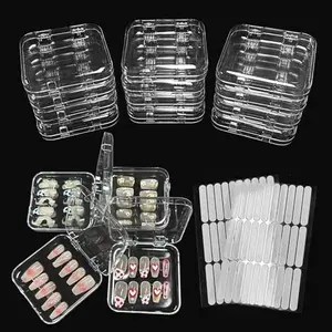 12pcs Press on Nail Storage Box with Adhesive Double Sided Tape Clear Acrylic Nail Display Box Artificial False Nail Organizer Box Fake Nail Case Nail Packaging Boxes for Nail Salon
