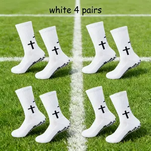 4 Pairs of Unisex Non-Slip SoccerMen's Socks - Mid-Calf, Non-Slip, Sweat-Wicking, Durable, Terry Cloth Sole, Suitable forSoccer, Cycling, Rock Climbing, and Running.Sizes 6-13. Breathable, Multi-FunctionalRunning Socks with Cross Pattern Football