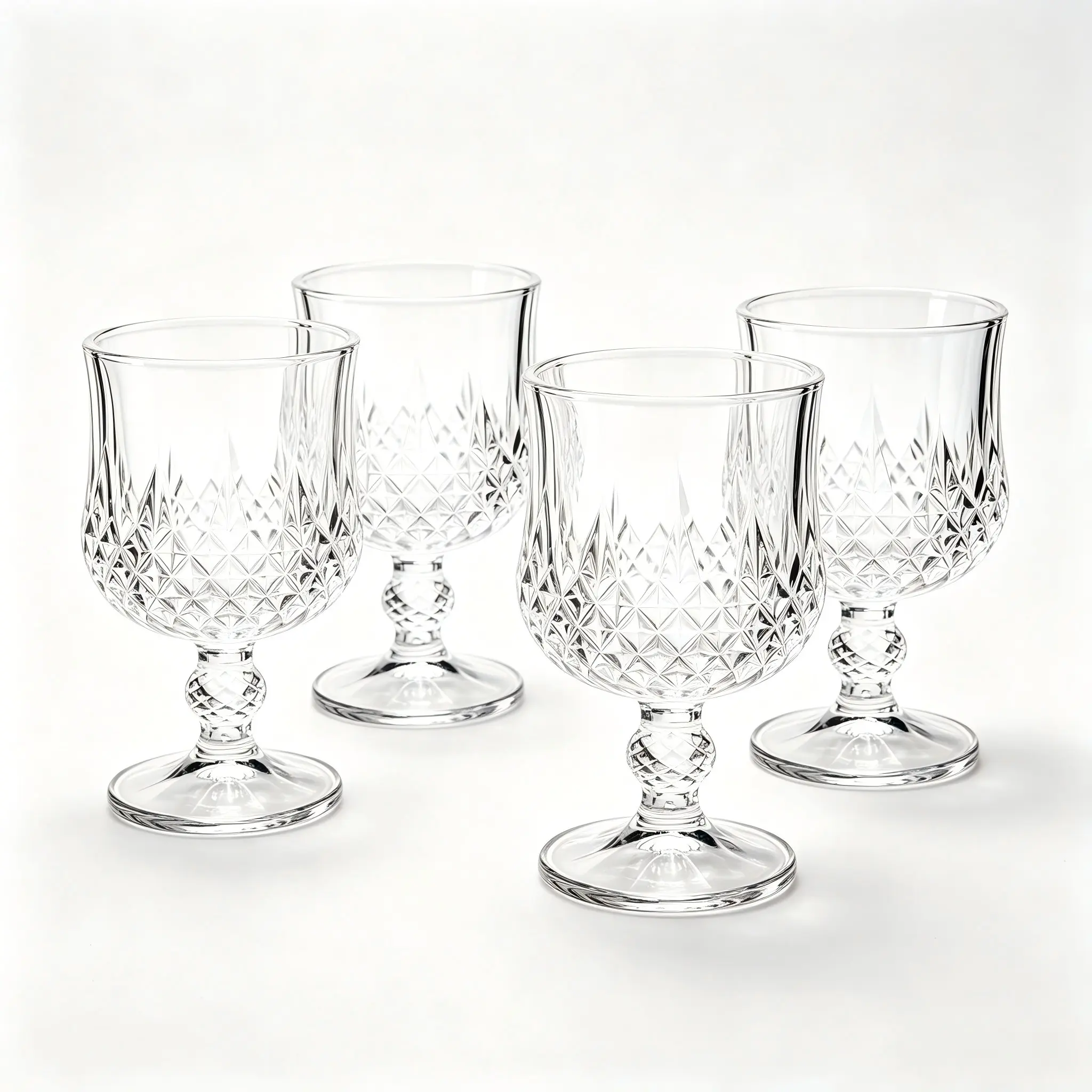 4-Pack Luxury Diamond Embossed Highball Glasses, Vintage Rhombus Carving French Style Wine Glasses, Elegant Retro Design, Drinking Glasses, Drinking Glassware