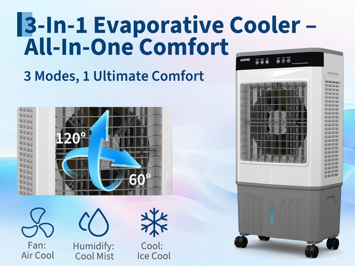 3500CFM Swamp Cooler, Evaporative Air Cooler, 120°Oscillation Air Cooler with Remote Control,Portable Air Conditioners, 24H Timer, 3 Modes & Wind Speeds for Outdoor Indoor Use, 11.6 Gallon