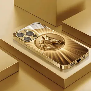Ring Gold Horse Head Pattern Gold Electroplated Phone Case Suitable for iPhone 17 16,15,14,13,12,11 Plus Pro Max