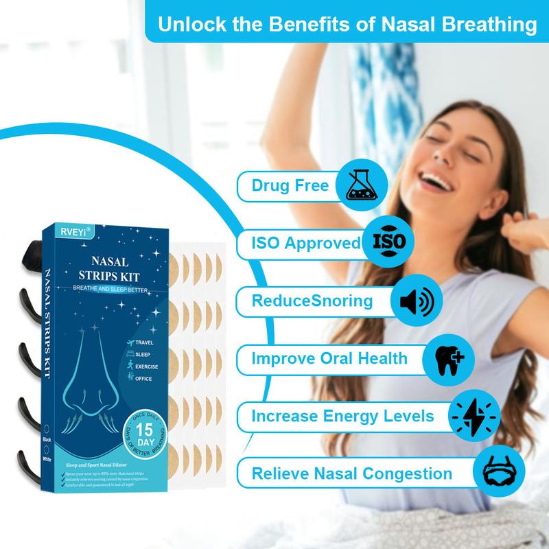 34 Magnetic Nose Patch Set 30 Nose Patches 4 Dilators Enhances Oxygen Flow Reduces Snoring Improves Sleep Quality Sweat Resistant Light Beige Color Safe Comfortable Convenient Household Items