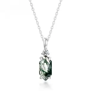 S925  green moss agate Crystal Energy pendant clavicle chain stylish and simple