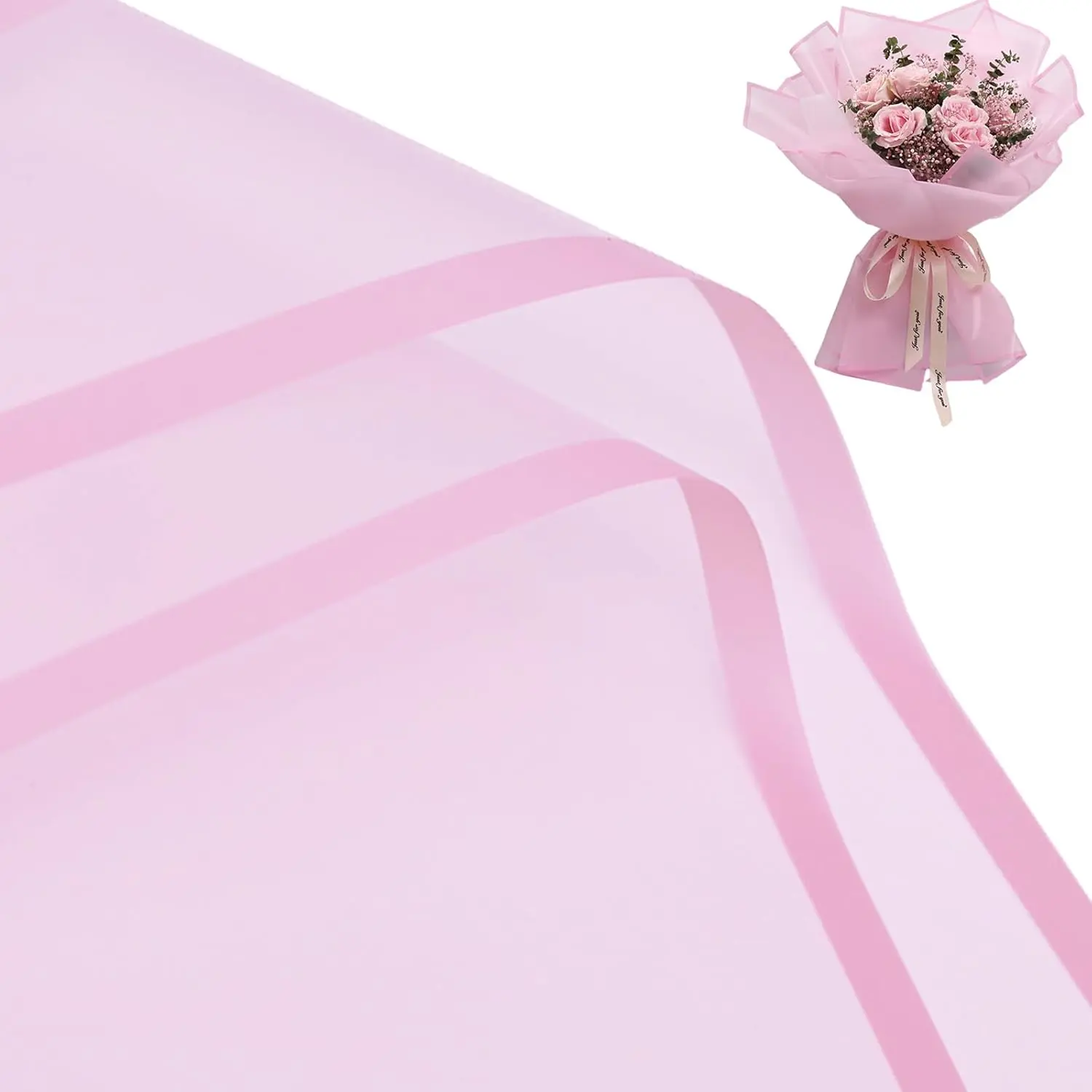 Pink Border Korean Wrapping Paper - 22.8*22.8 Inches, Waterproof, Easy to Store Office Stationery, Florist Bouquet DIY Craft, Home Party Decor Packaging Material