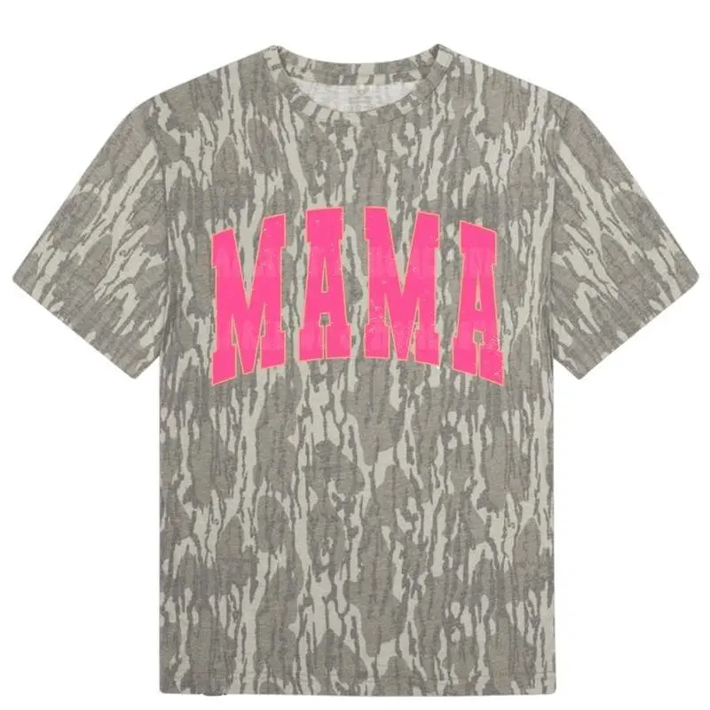 Pink Mama Mossy Oak Bottomland Camo Tee, Wash Out Turkey Track Shirt, 3D Graphic T-Shirt, Realistic Print Tee, Unisex Streetwear Style