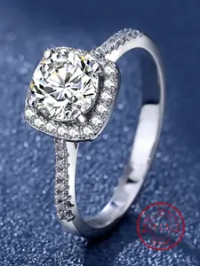 S925 Sterling Silver Synthetic Moissanite Ring, Luxury Engagement Ring for Women, Fashion Jewelry Accessories for Daily Wear