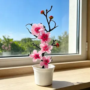 Artificial Plum Blossom Bonsai, With Flower Pot, Realistic Plum Blossom And Cherry Blossom Design, Lifelike Artificial Flower, Artificial Flower Decorations, Perfect For Home, Office Decor