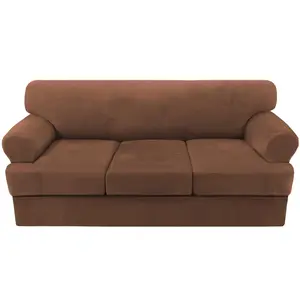 PrimeBeau Sofa Cover 4 Pieces T Cushion Sofa Slipcovers Thick Velvet Couch Cover Furniture Protector Stretch T Cushion Sofa Covers for 3 Cushion Couch with 3 Individual T Cushion Covers