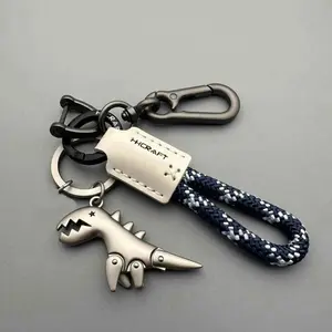 Motorcycle Style Leather Woven Rope Metal Keychain Car Accessory Handbag Pendant Decorative Daily Use Accessory