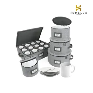 HOMELUX THEORY 5pcs Hard Shell China Storage Containers, Mug Storage Box & Plate Storage Containers, Heavy Duty Dinnerware and Coffee Cup Storage Box with Lid for Packing Dinner Plates and Glassware