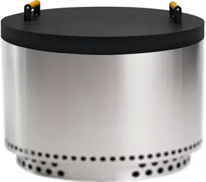 FEBTECH 27.5” Fire Pit Cover Lid Round - Fit for 27” Round Fire Pit Lid for Outdoor Fireplace Cover Lid - Steel fire Pit Metal Cover W/Dual Wooden Handles & Heat Resistant Coating