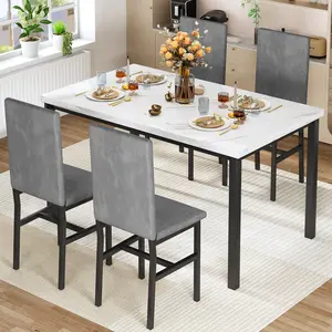 Hooseng 4-Piece Dining Table Set | Modern Kitchen Table with Velvet Chairs | Easy Assembly & All Tools Included | Perfect for Small Spaces, Apartments & Home Decor
