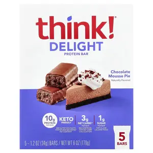Think ! Delight Protein Bar, Chocolate Mousse Pie, 5 Bars, 1.2 oz (34 g) Each