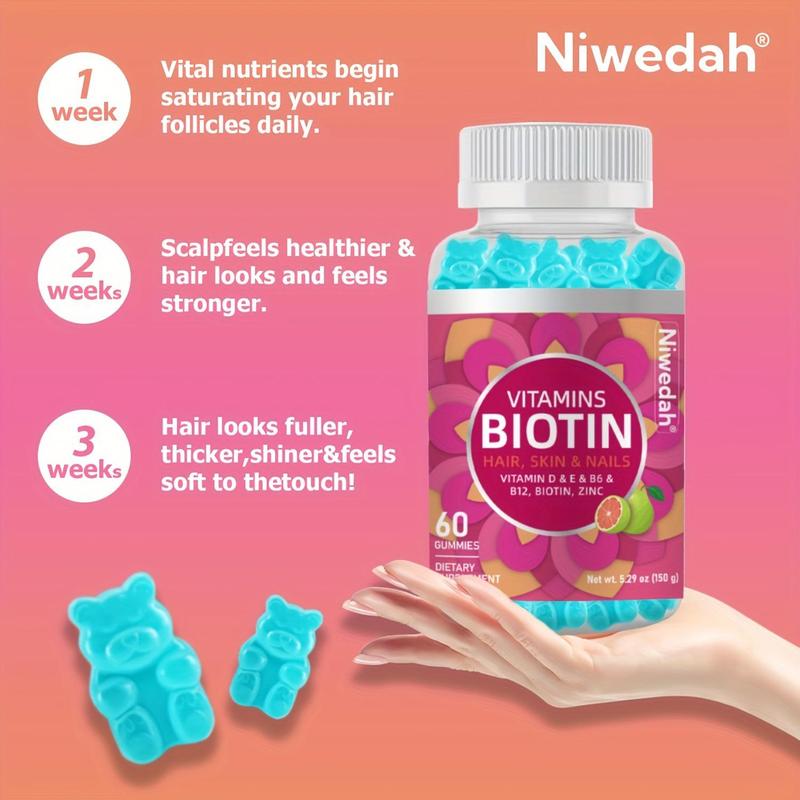Niwedah Optimum Biotin 3,000mcg Gummies - 60 Count Dietary Supplement for Hair Skin and Nails, Healthcare Vitamin for Strength & Growth, Fitness Wellness Support, Edible Berry Chews for Men & Women