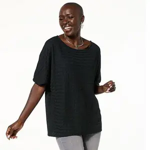 Iman Global Chic Textured Knit Asymmetrical Dolman Sleeve Top