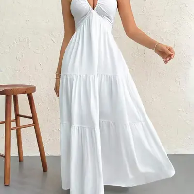 Hollister Open Back Halter Maxi Dress - TikTok Shop