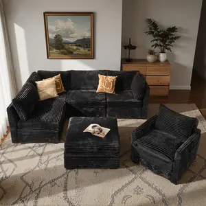 HOOOWOOO 6 Pieces Modular Sectional Sofa,  Easy Assembly, Sectional Couches for Living Room, L Shaped Cloud Couch with Ottoman & Swivel Accent Chairs Set【6 Packages Shipping】