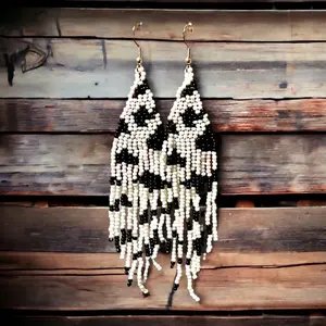 New rice bead cow print dangle earrings