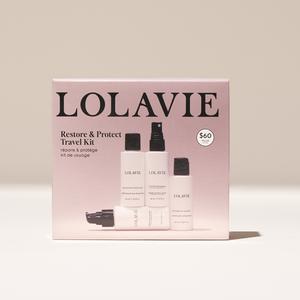 LOLAVIE Restore & Protect Travel Kit by Jennifer Anniston with Restorative Shampoo & Conditioner, Glossing Detangler, and Perfecting Leave-In for Hydrating & Repairing Haircare