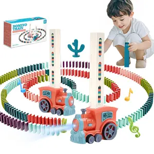 Electric Domino Laying Train With Sound and Light, Children's Toy Train Domino Stacker, Domino Creative Birthday Gift Includes 60 Pieces of Domino Pieces