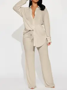 Fly With Me Textured Pant Set - Stone