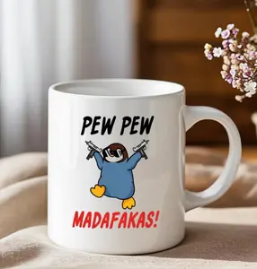 Funny Penguin Coffee Mug with Bold Quote Graphic, Cute Cartoon Animal Cup, Gift for Friends, Daily Coffee Break 11 oz