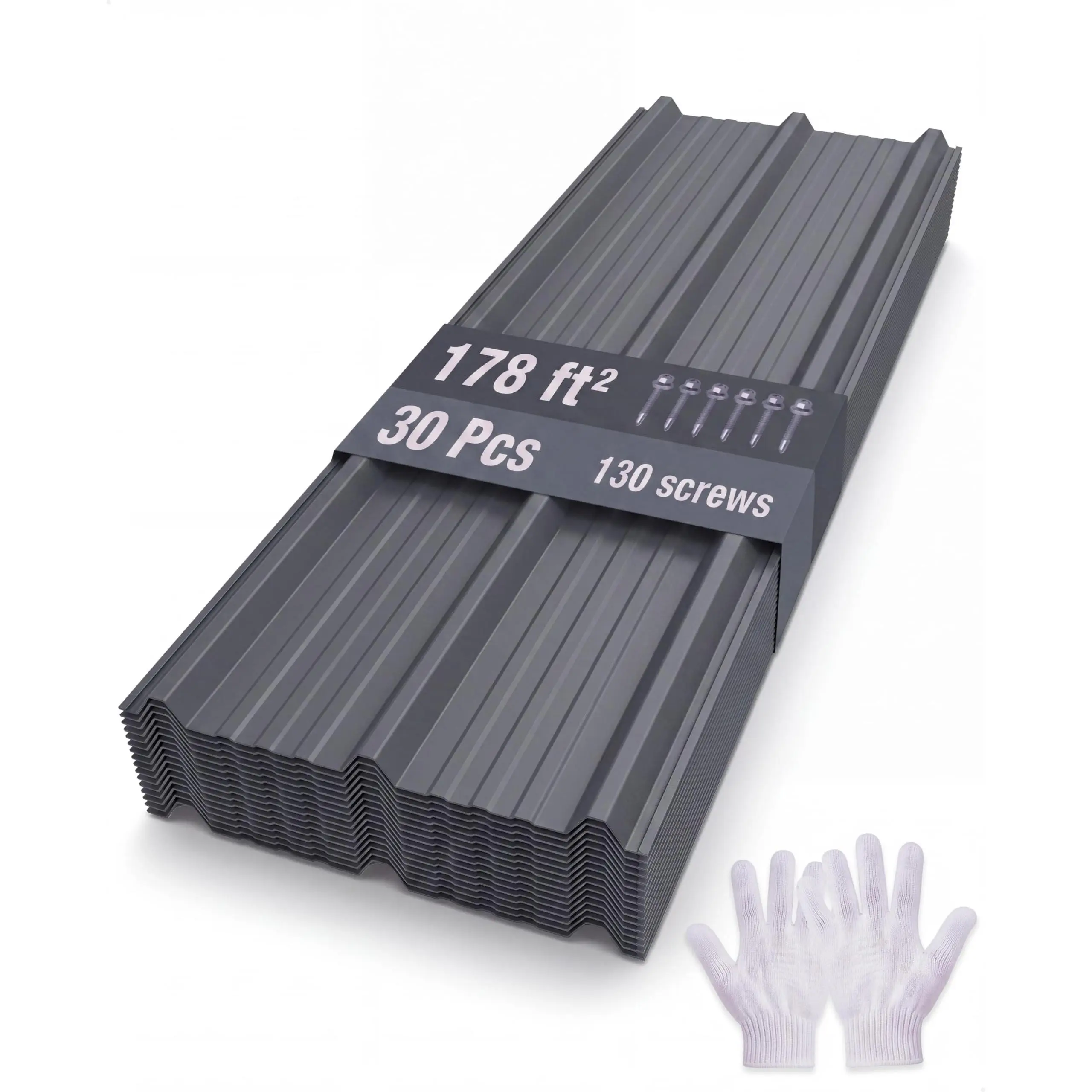 Ribbed Metal Roofing Panels, 178 Ft², 43.3'' L x 19.7'' W, 30 Pcs, Gray